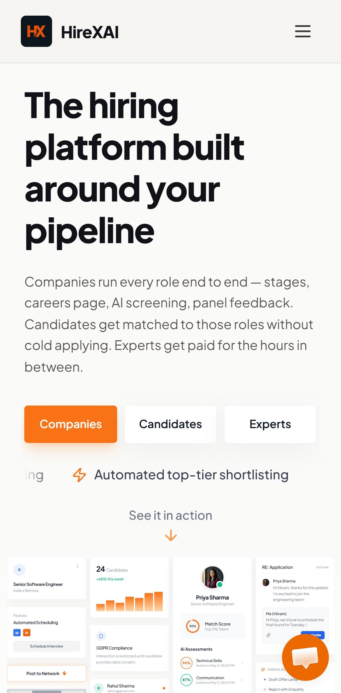 HireXAI on a phone: the hiring platform built around your pipeline